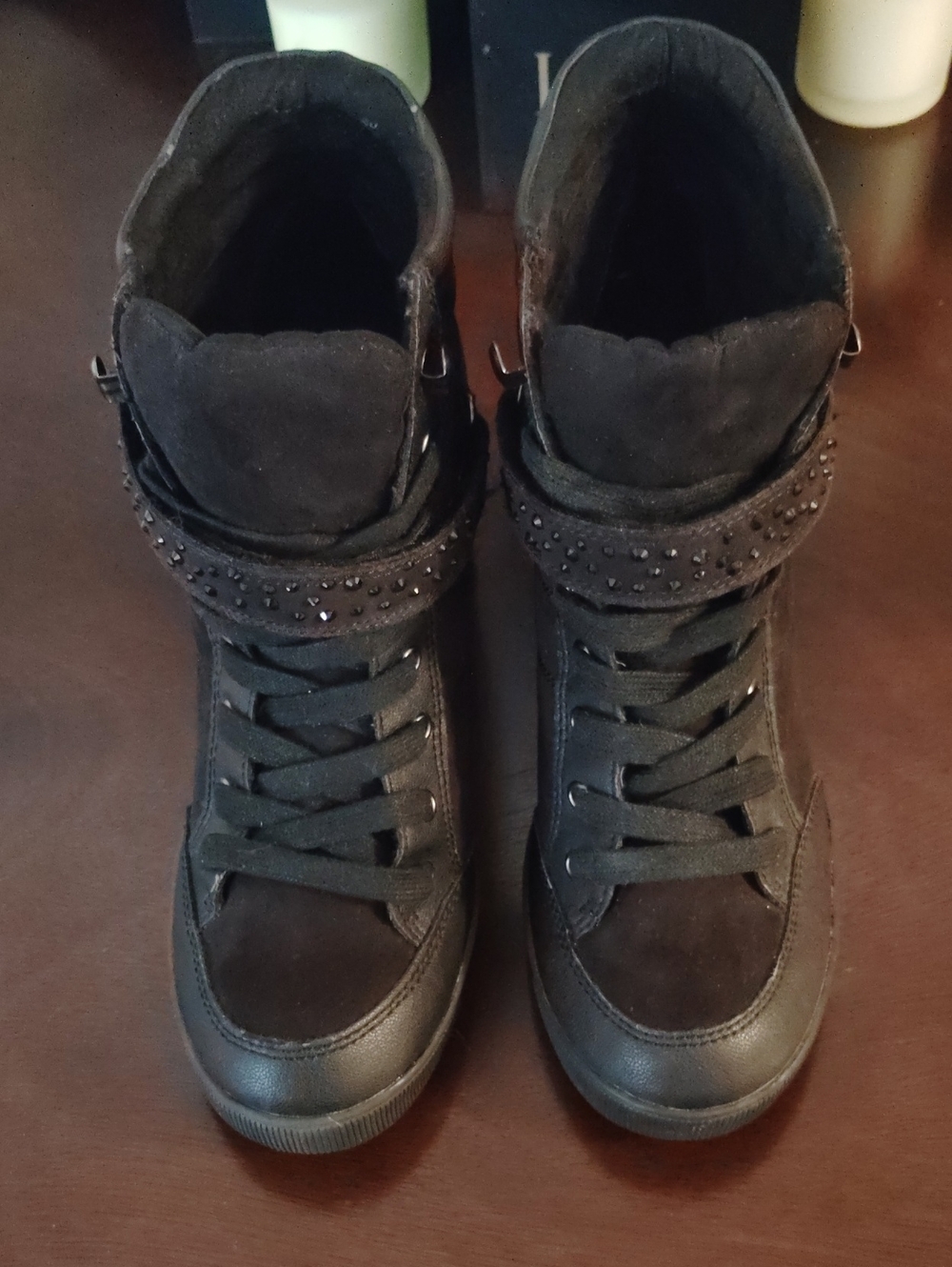 Black High-Top Women's Sneaker with Studded Strap